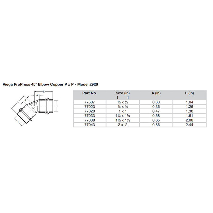 Viega ProPress 1/2" - 45 Copper Elbow - Double Press Connection - Smart Connect Technology [77607]