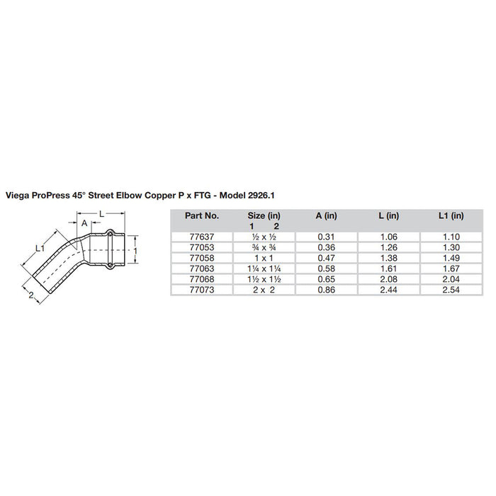 Viega ProPress 1/2" - 45 Copper Elbow - Street/Press Connection [77637]