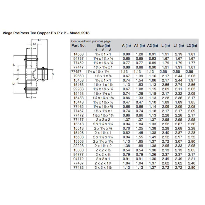 Viega ProPress 2" Copper Tee - Triple Press Connection - Smart Connect Technology [77477]