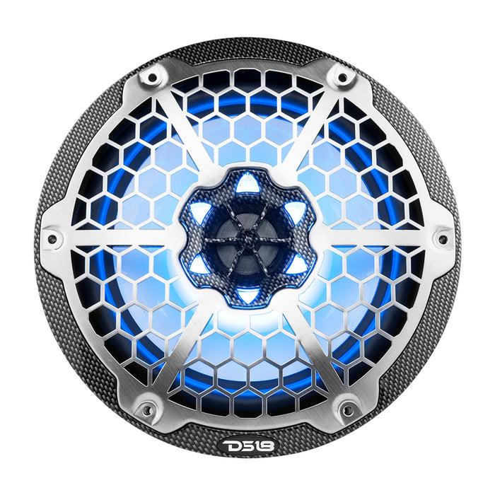 DS18 HYDRO 8" 2-Way Marine Speakers w/RGB LED Lights - 125W RMS, 4-Ohm - Black Carbon Fiber [CF-8M]